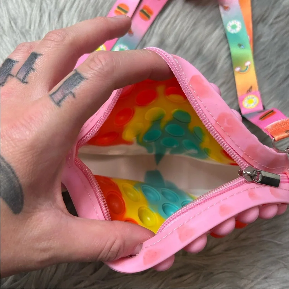Girls Fidget Rainbow Multicolored Pop Rubber Purse